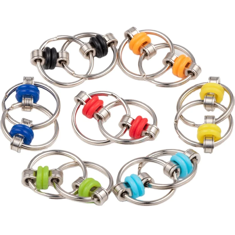 Multicolor stainless Steel Autism Stress Reducer Key Ring Flippy chain Fidget toy bike chain for Adults kids