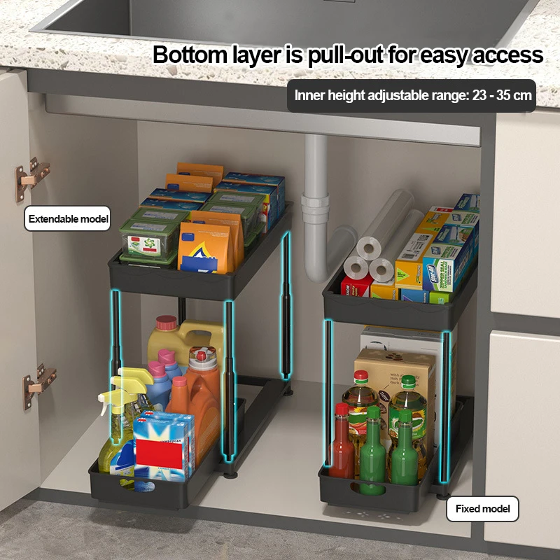 Under Cabinet Organizer Under Sink Storage Under Sliding Cabinet Basket Organizer Kitchen 2 Tier Kitchen Under Sink Organizer