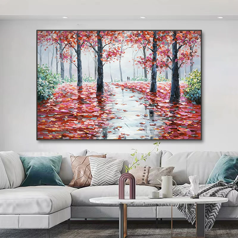 100% hand painted landscape oil painting modern heavy texture palette knife wall art for living room decoration