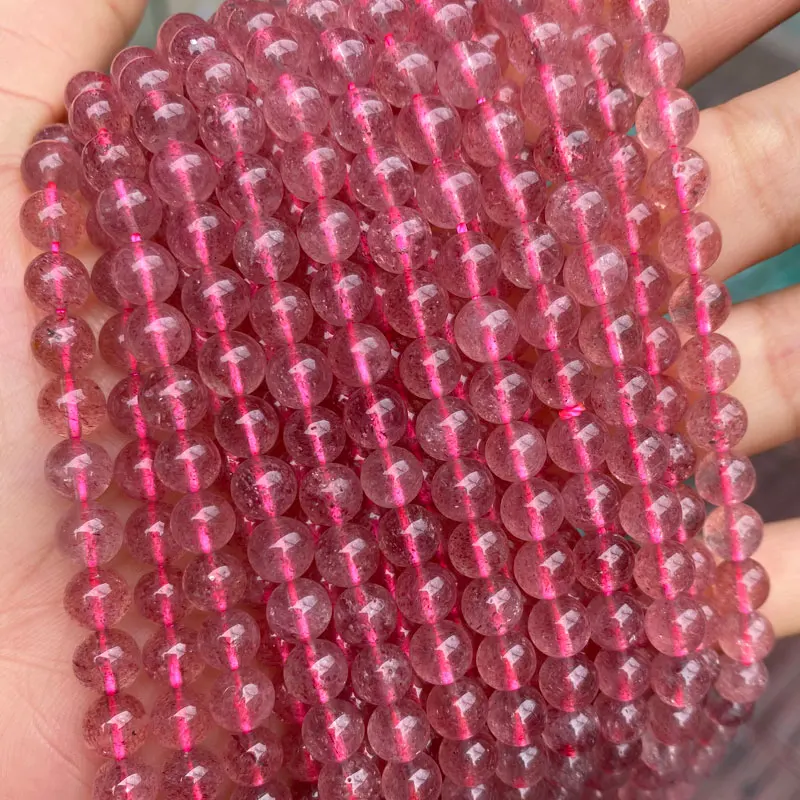 High Quality 6A Natural Strawberry Crystal Quartz Stone Beads Round Loose Beads Gemstone Beads For Jewelry Making