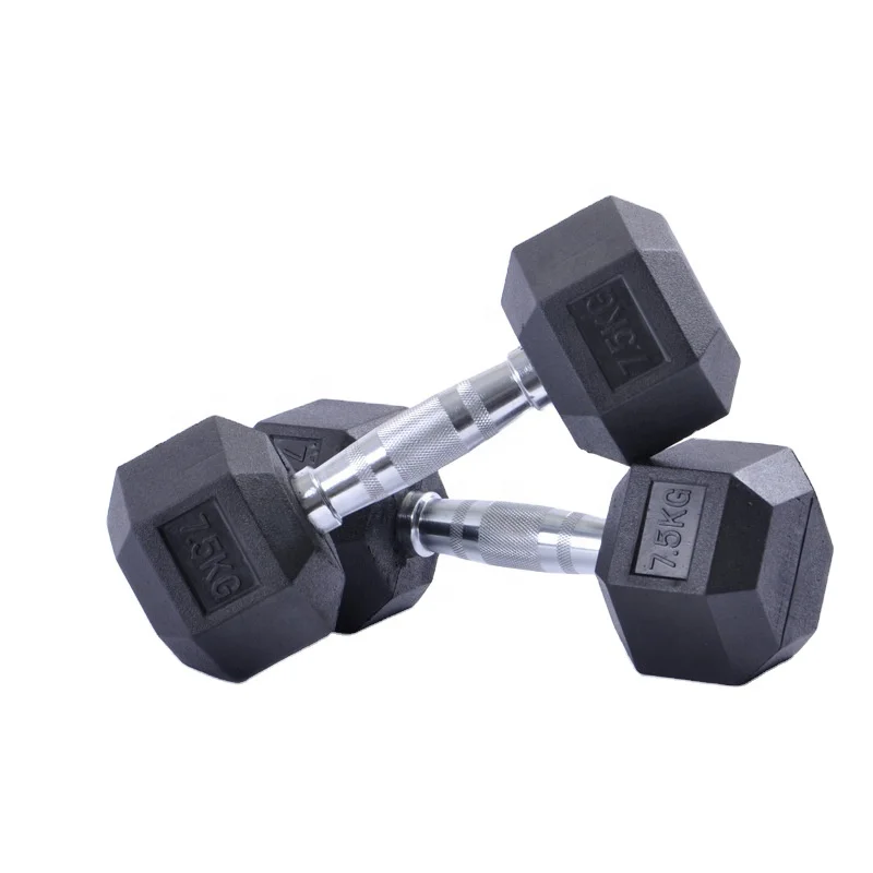 Wholesale Rubber dumbbells 2.5kg-60kg iron cast gym hex dumbbell commercial rubber hexagon dumbbell