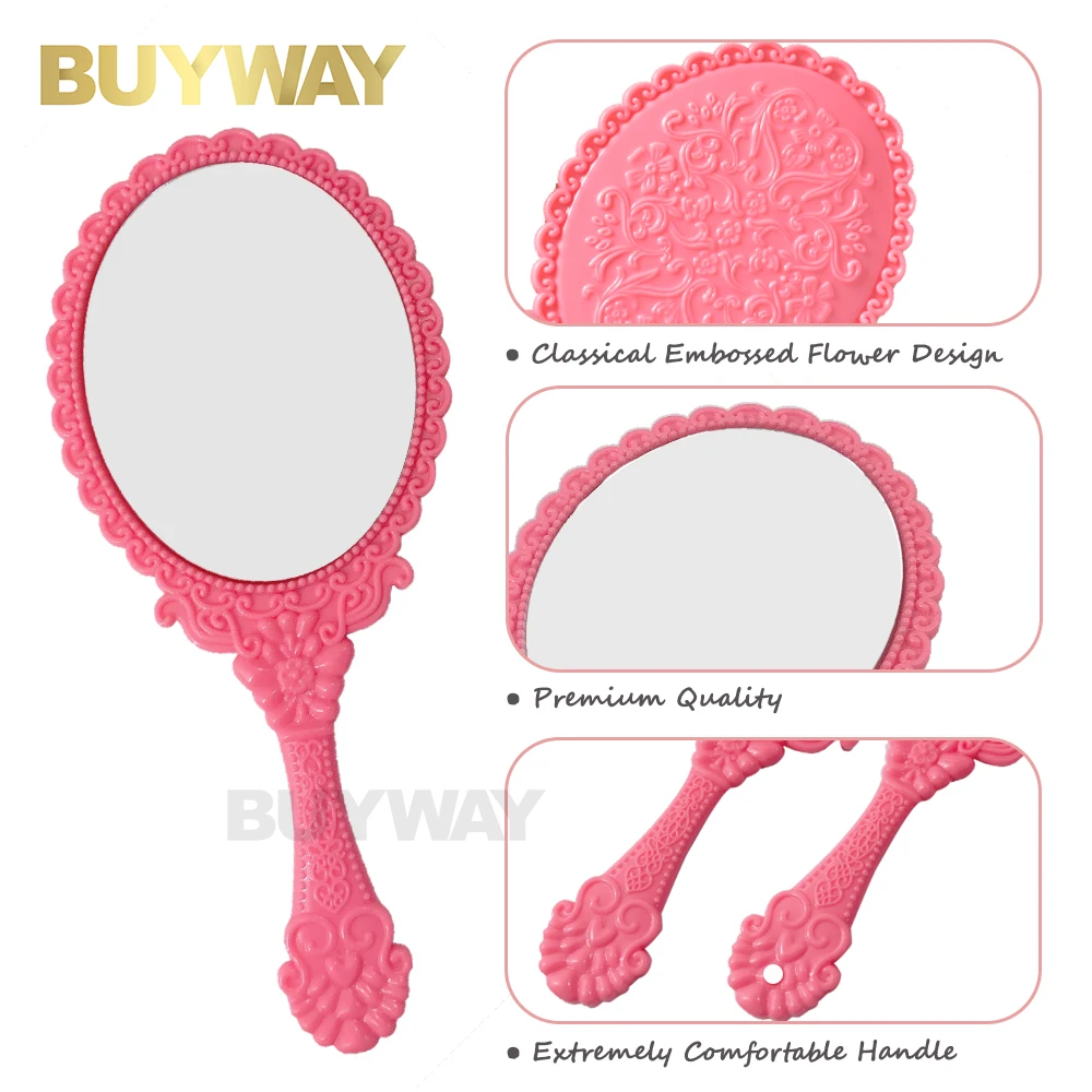 Wholesale OEM Cosmetics Private Label Single Side Plastic Small Vintage Custom Logo Gold Oval Handheld Makeup Hand Held Mirror