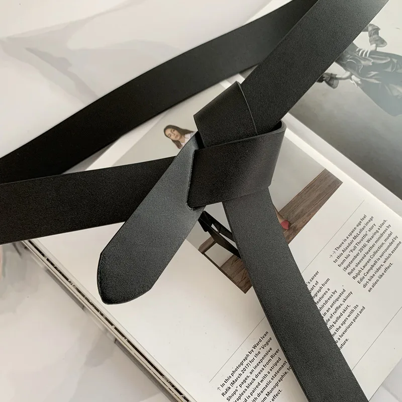 Fashion Belts For Women PU Leather Black Knotted Strap Wild Long Belts Dress Coat Accessories Lady Waistband