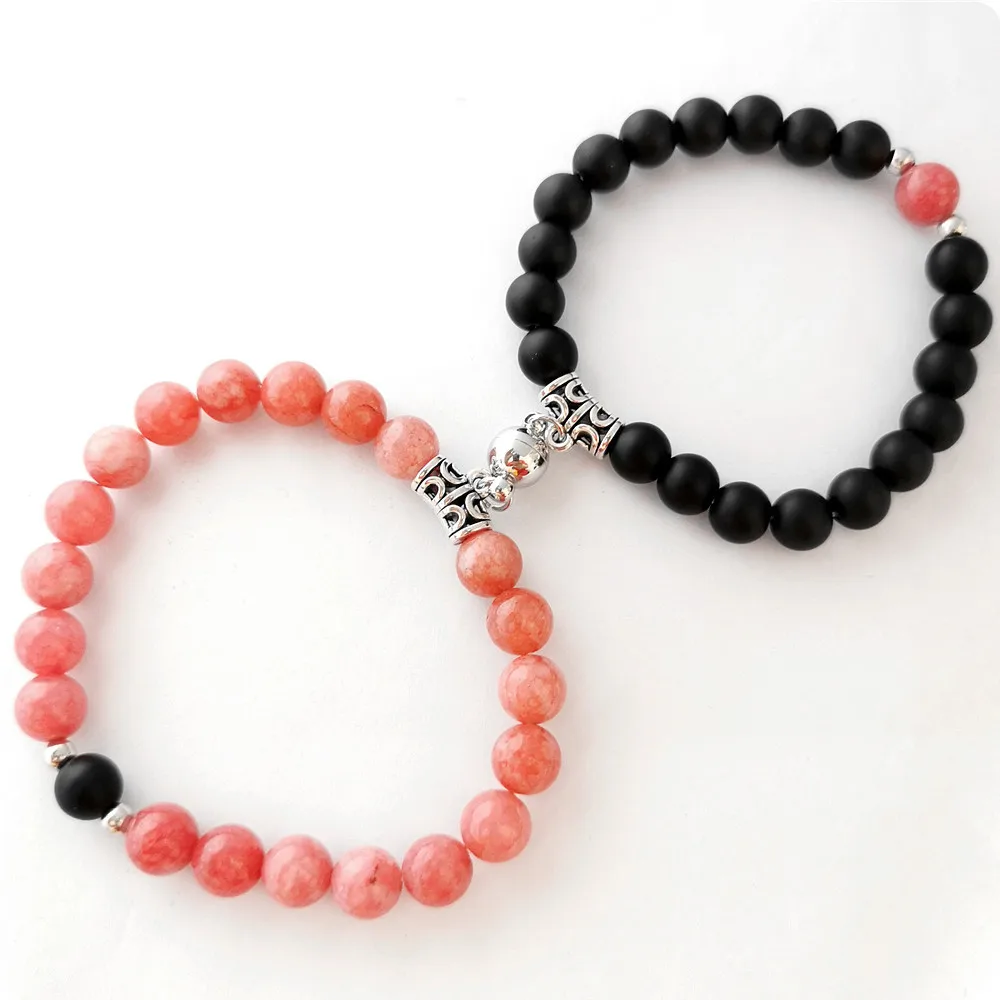 Hot Selling Female Heart-Shaped Magnetic Bracelet Black Frosted White Turquoise Good Friend Couple Set Fashion Jewelry Gift