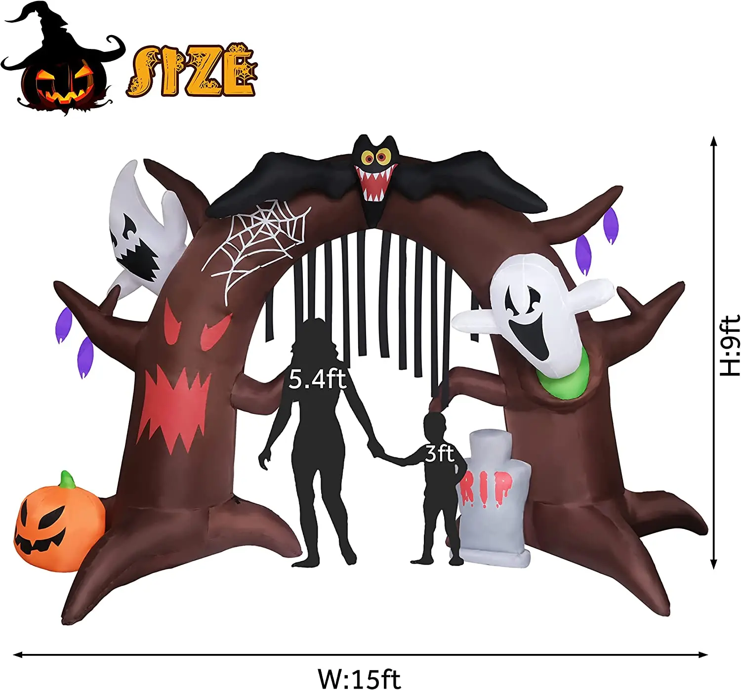 15FT LED Lights Large Archway Arch with Haunted Ghosts Pumpkin Tombstones Halloween Inflatable For Garden Yard Decoration