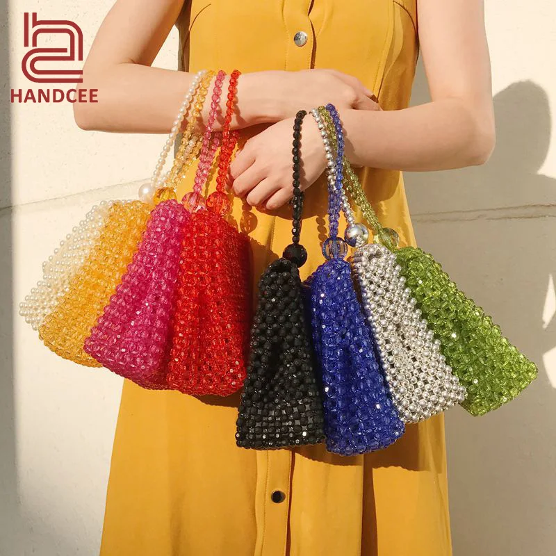 Summer beach clear pearl beads shoulder bag purses and women handbags pearl beaded bag