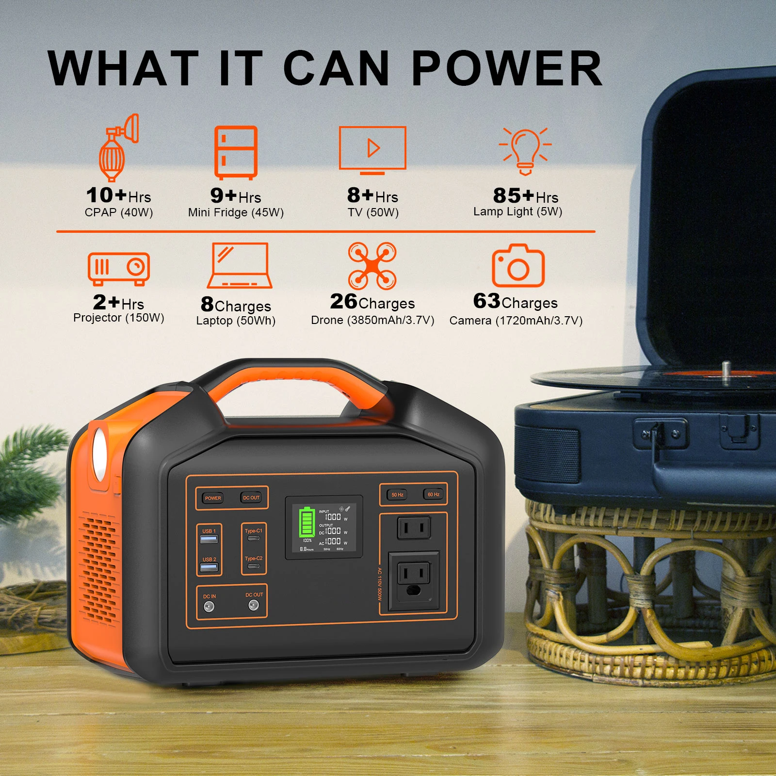 Solar generator wireless charging battery backup 500 watt solar generator