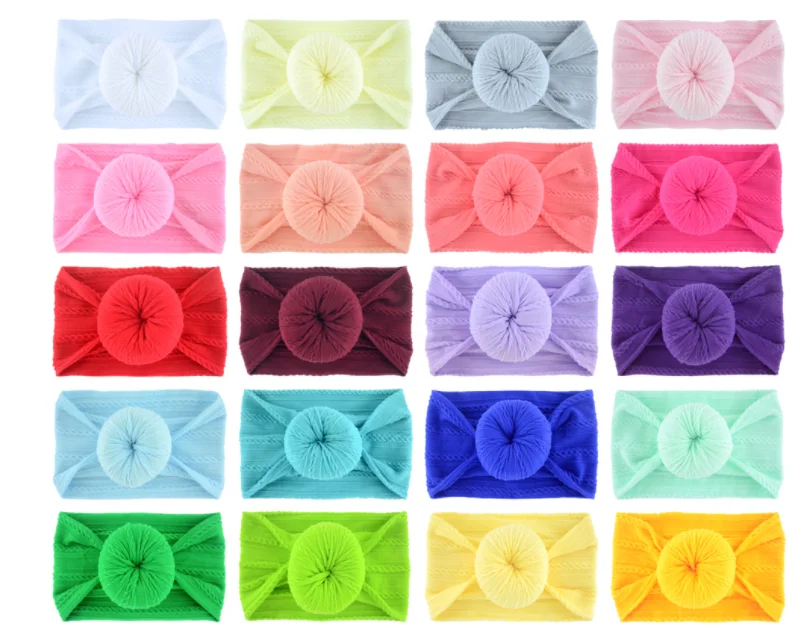 Customized Newborn Elastic Children Baby Nylon knit Headband Turban Bow&Knot Soft Cable Nylon Kids Hair Accessories