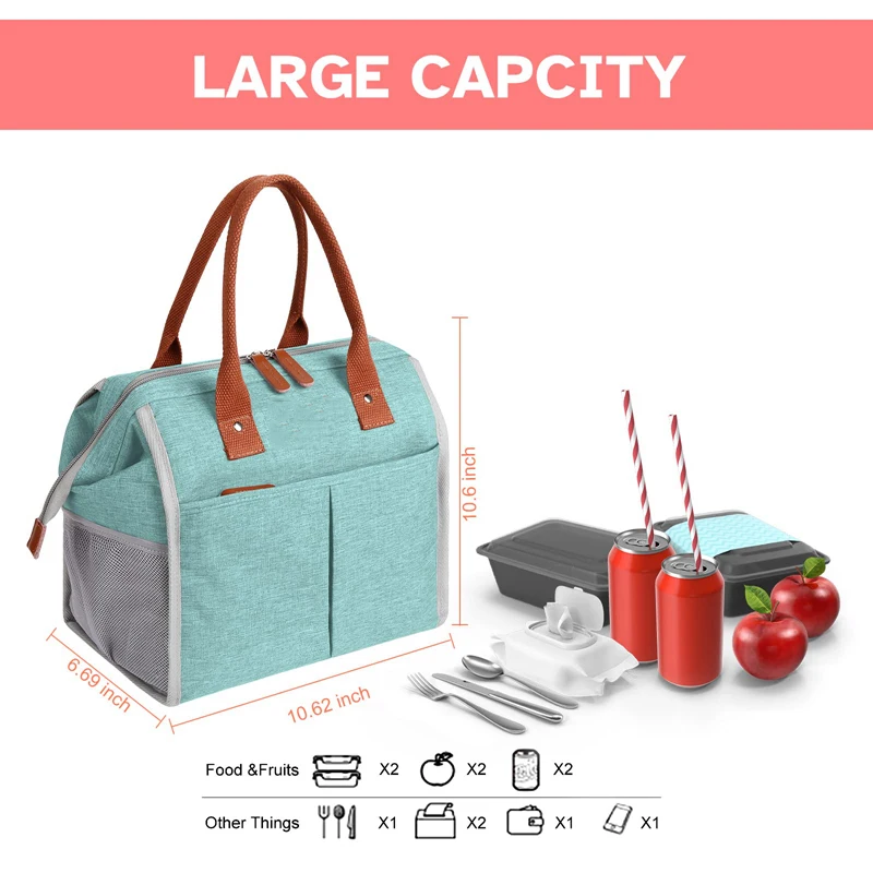 Custom Insulated Lunch Bag For Adults Work Travel Oxford Fabric Waterproof Cooler Bag With Pocket Food Carrier Tote Picnic Bags