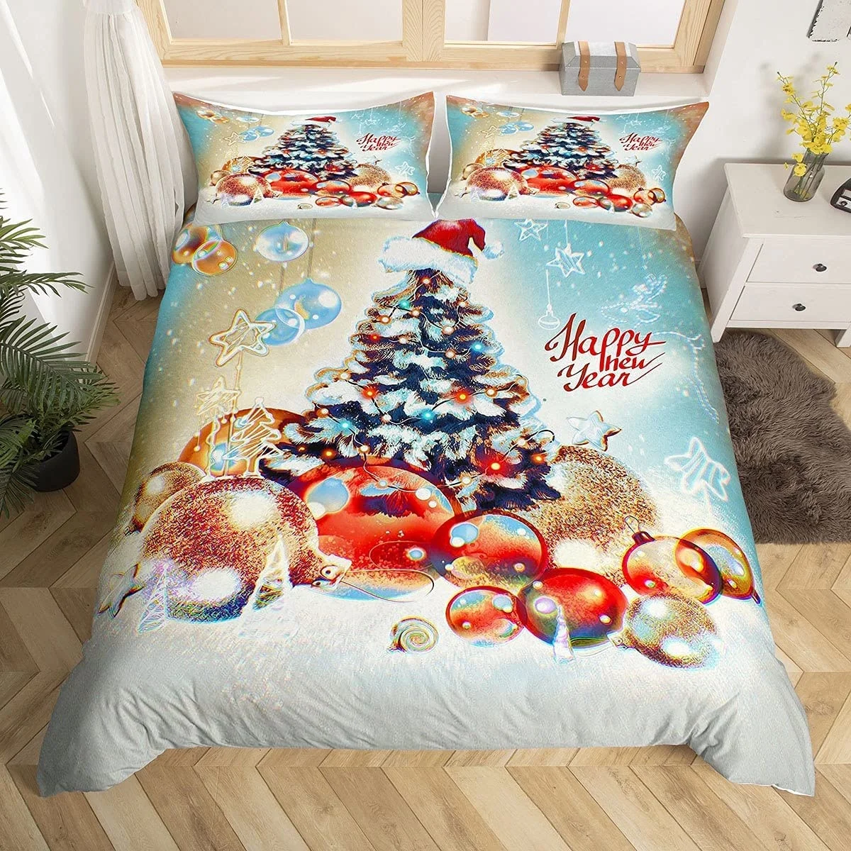 3D Printed Christmas Tree Duvet Cover Kids Decoration Bedding Set Chic Elk Deer Retro Style Comforter Cover