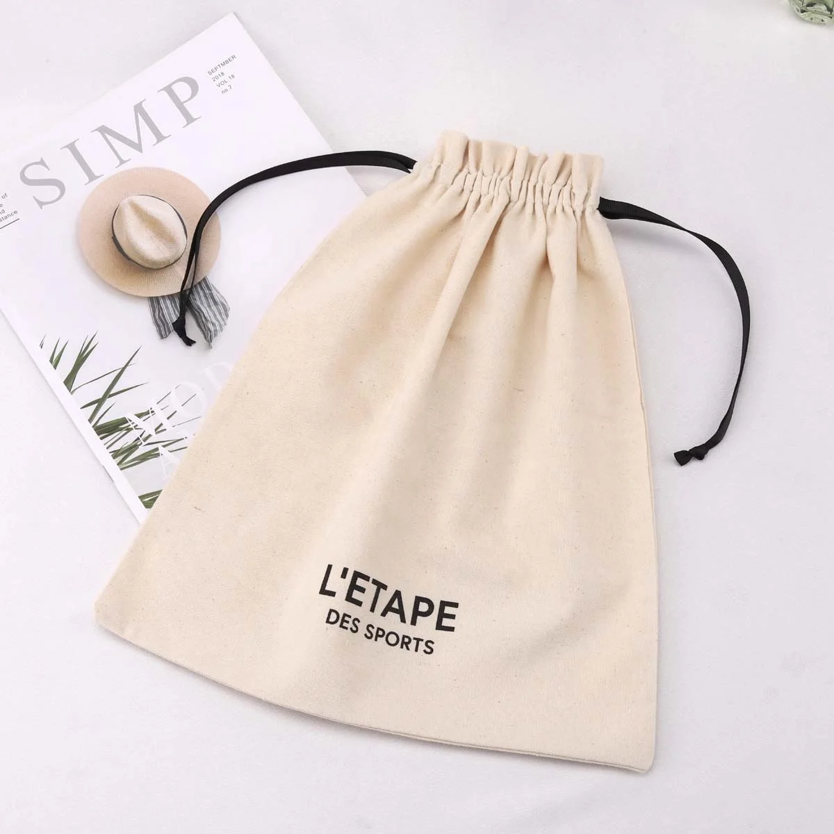 Eco-friendly Large Solid Natural Canvas Dust Packaging Drawstring Shopping Bag Custom Screen Logo Cotton Shoe Pouch