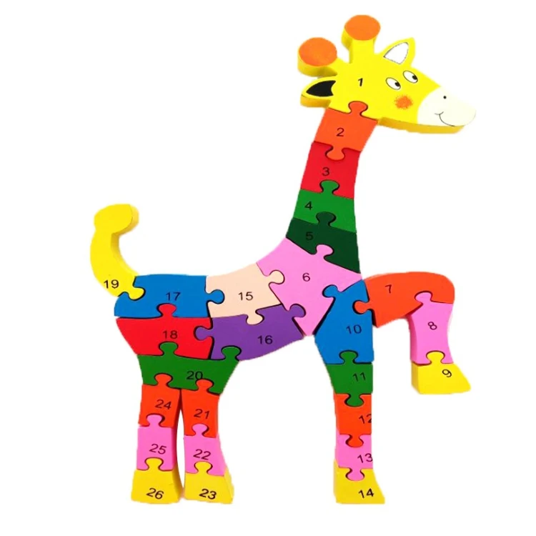 Giraffe English Numbers Custom Jigsaw Wooden Toys Educational Children Montessori Puzzle