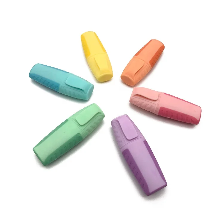 Fluorescent Chisel Tip Macarons pastel color mini Flat Highlighter Marker Pen With Clip and Rubber Grip