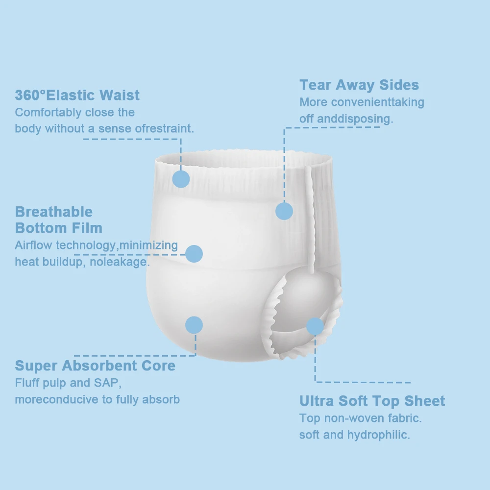 Premium Quality Hospital Home Overnight Use Disposable Adult Pant Diaper Super Thick Elderly Adult Training Diaper Pull Up