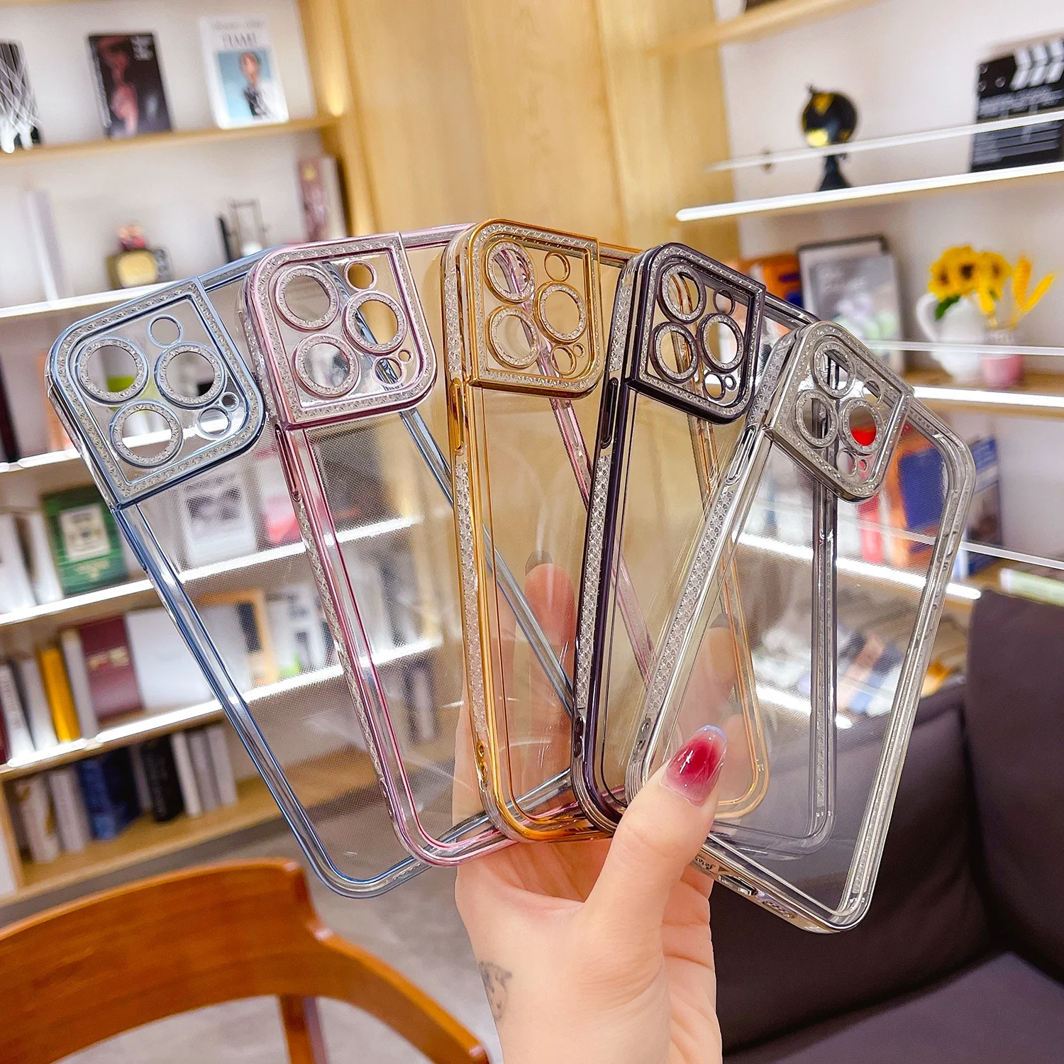 Gold plated phone case luxury Clear cellphone case Transparent case for iphone 11 12 13 pro max cover