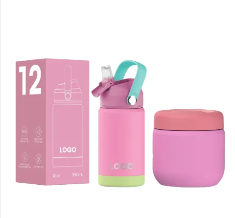 Factory Double Wall Insulated Vacuum Kids Lunch Box and Water Bottle Powder Coated Custom Logo Color Food Container