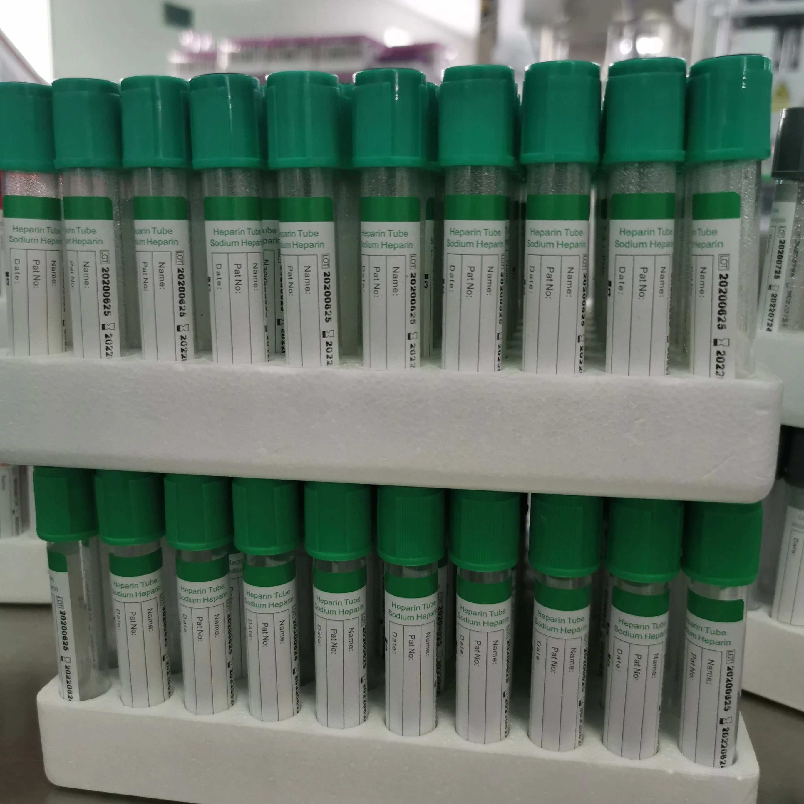 
 Пластиковые трубки для взятия крови из гепарина натрия с зеленым верхом  