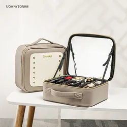 Rownyeon Custom Private Label PU Leather Portable Travel Professional Makeup Bags Cosmetic Storage Box With LED Light