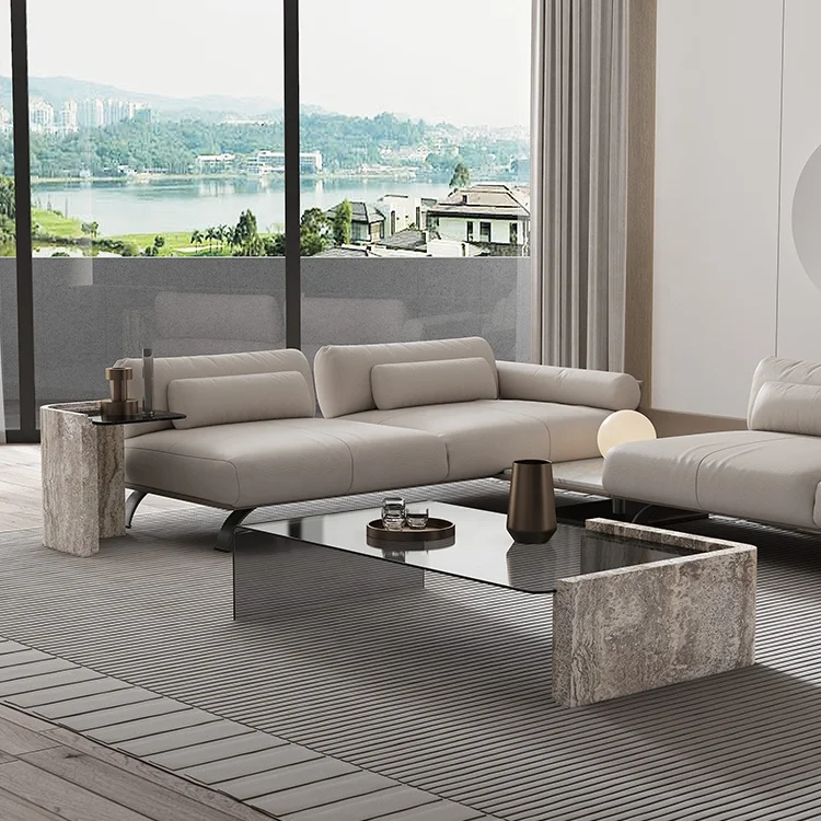 Modern  fancy glass coffee table living room natural stone and glass coffee table