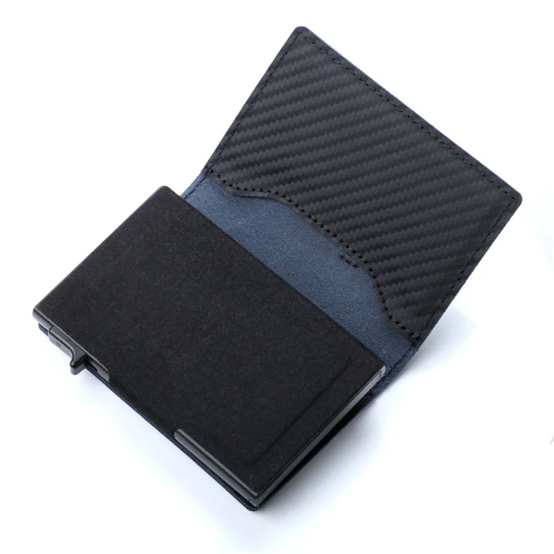 Rfid Blaocking Aluminum Slim Card Holder Money Wallet Pocket With Genuine Carbon Fiber Purse For Anti Lost Device