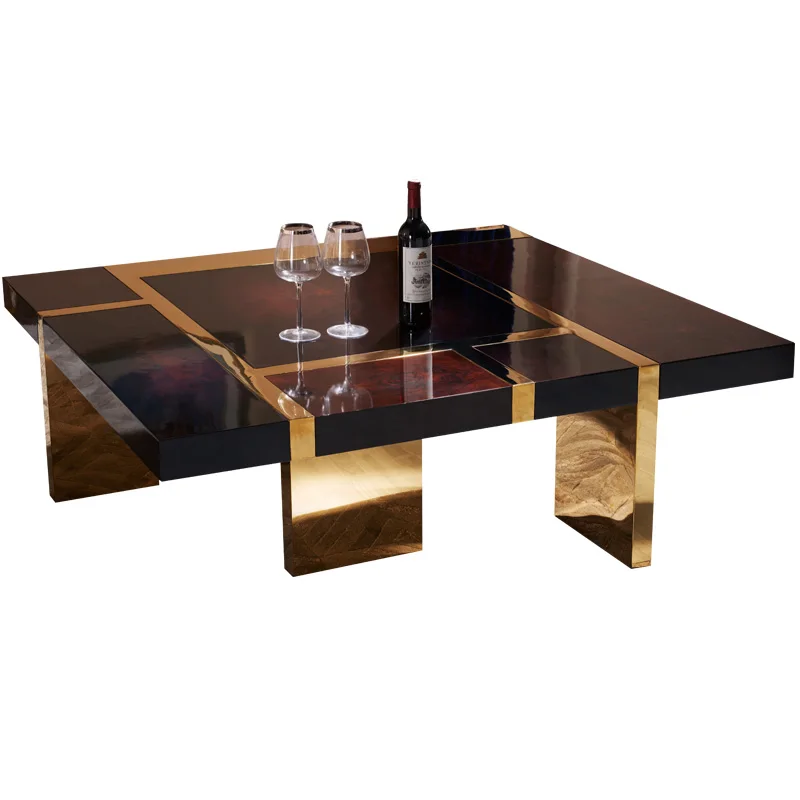 Italian luxury modern center table gold leg marble top square coffee table for living room