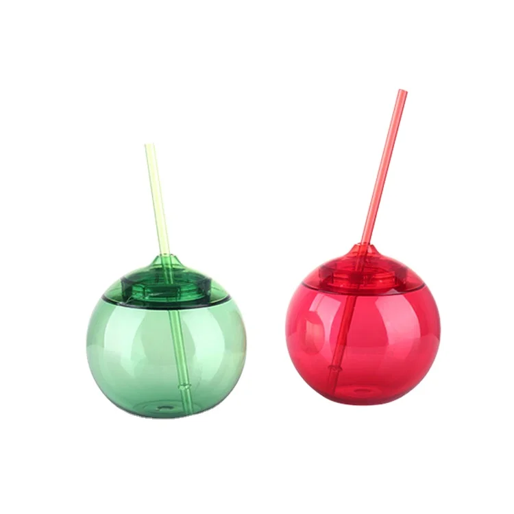 LFGB standard promotional food grade colorful options fashion bar disco tumbler round ball shape plastic cup with straw