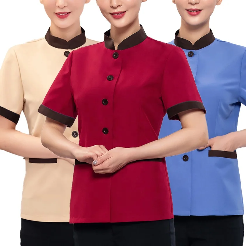 Cheap Hotel Uniform for Women Cleaning Staff Comfortable Work Wear Housekeeping Short Sleeves