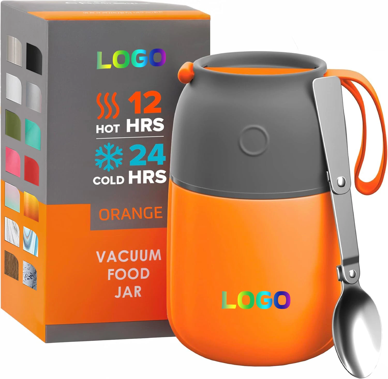 Vacuum Insulated Food Jar Hot Thermos Food Flask 12 oz Stainless Steel  Lunch Soup Container with Folding Spoon for Kids Adults