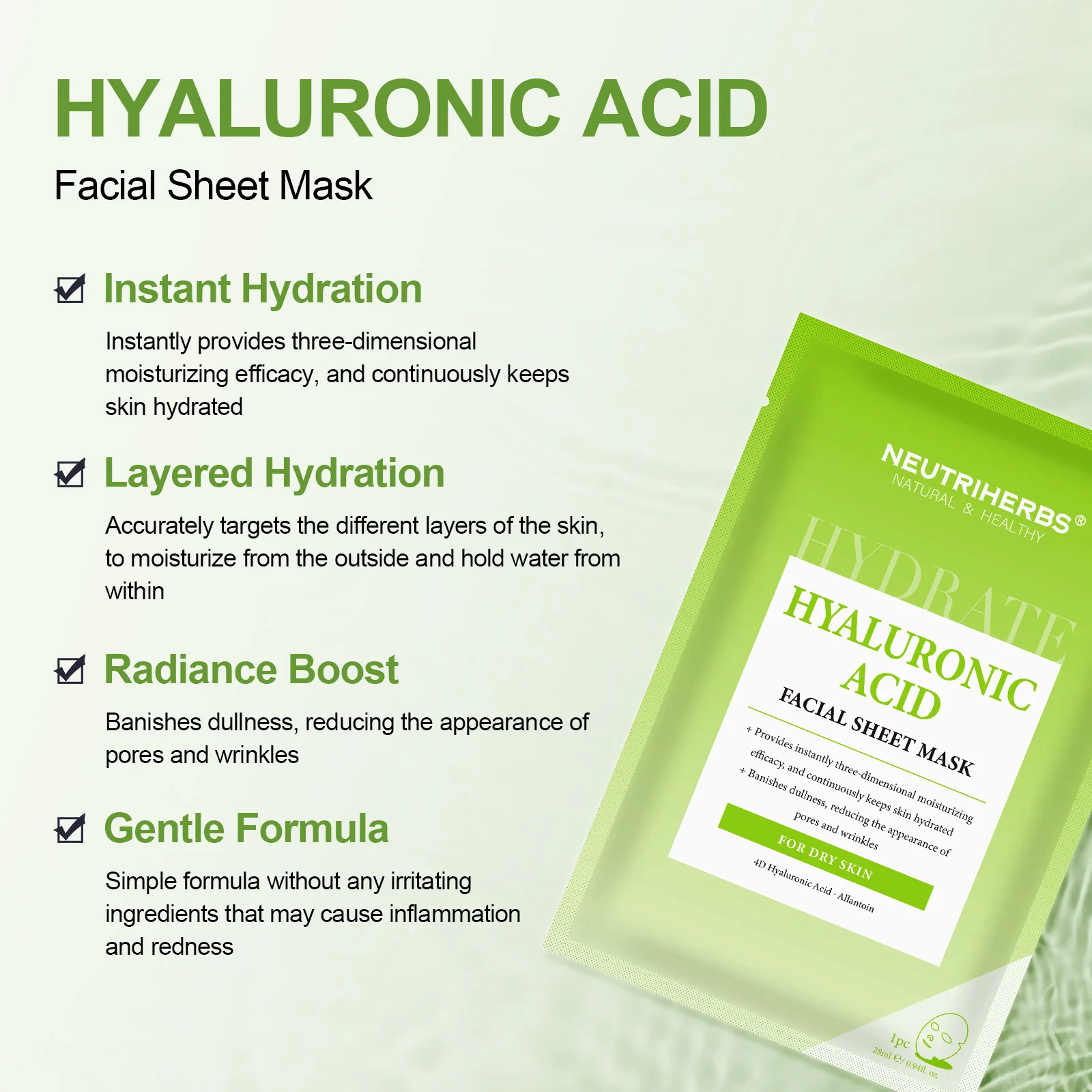 Wholesale Private Label Reduce Pores Wrinkles Skincare Hyaluronic Acid Moisturizing Face Mask for Skin Woman