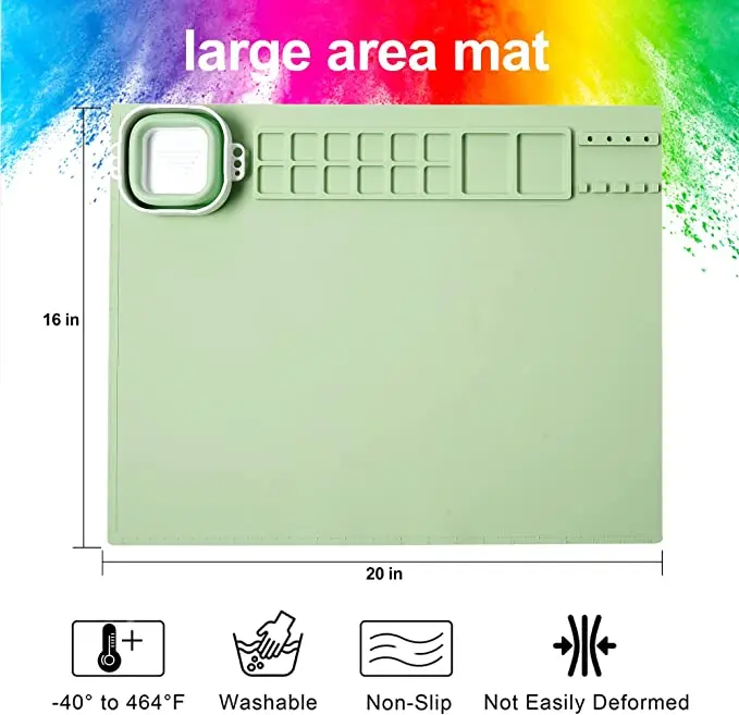 Custom BPA Free Sturdy New Healthy Tidy Dry Faster  Food Grade Colorful Craft Mat Silicone Painting Mat with Cup