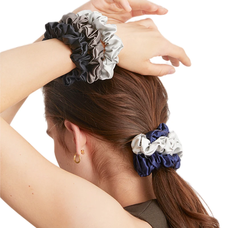 100% Natural Mulberry Silk Scrunchies Skinny Rubber Bands for Women Hair Ties 1CM PureSilk Elastic Hairbands