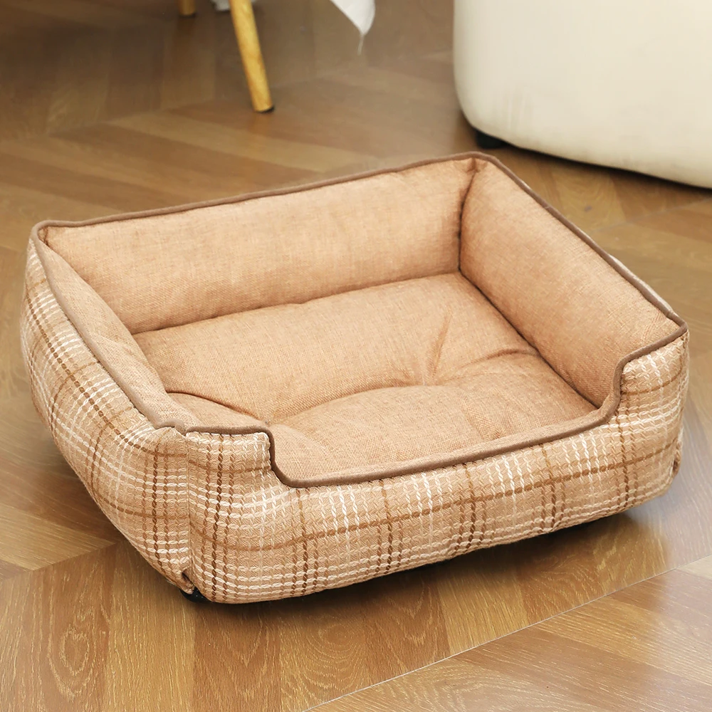 Linen Square Pet Bed Dog Kennel Soft Comfortable Cat Nest Deep Sleep Pet Mat Bed Four Seasons General Warm Dog Bed Cat Cushion