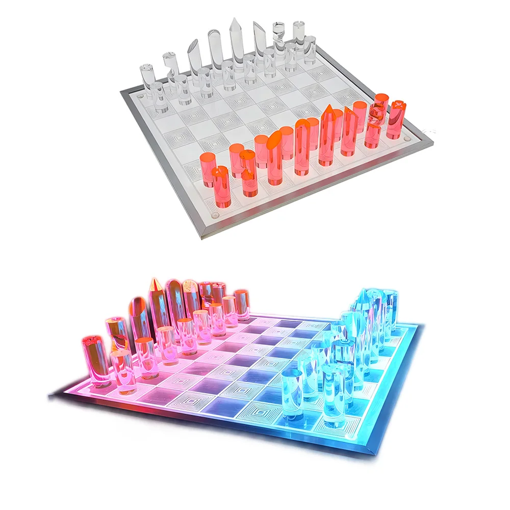 3D Luxe Acrylic Fire Ice LED Light Glowing Chess Set Luxury Cut Chessboard Executive BoardAcrylic Chess Game