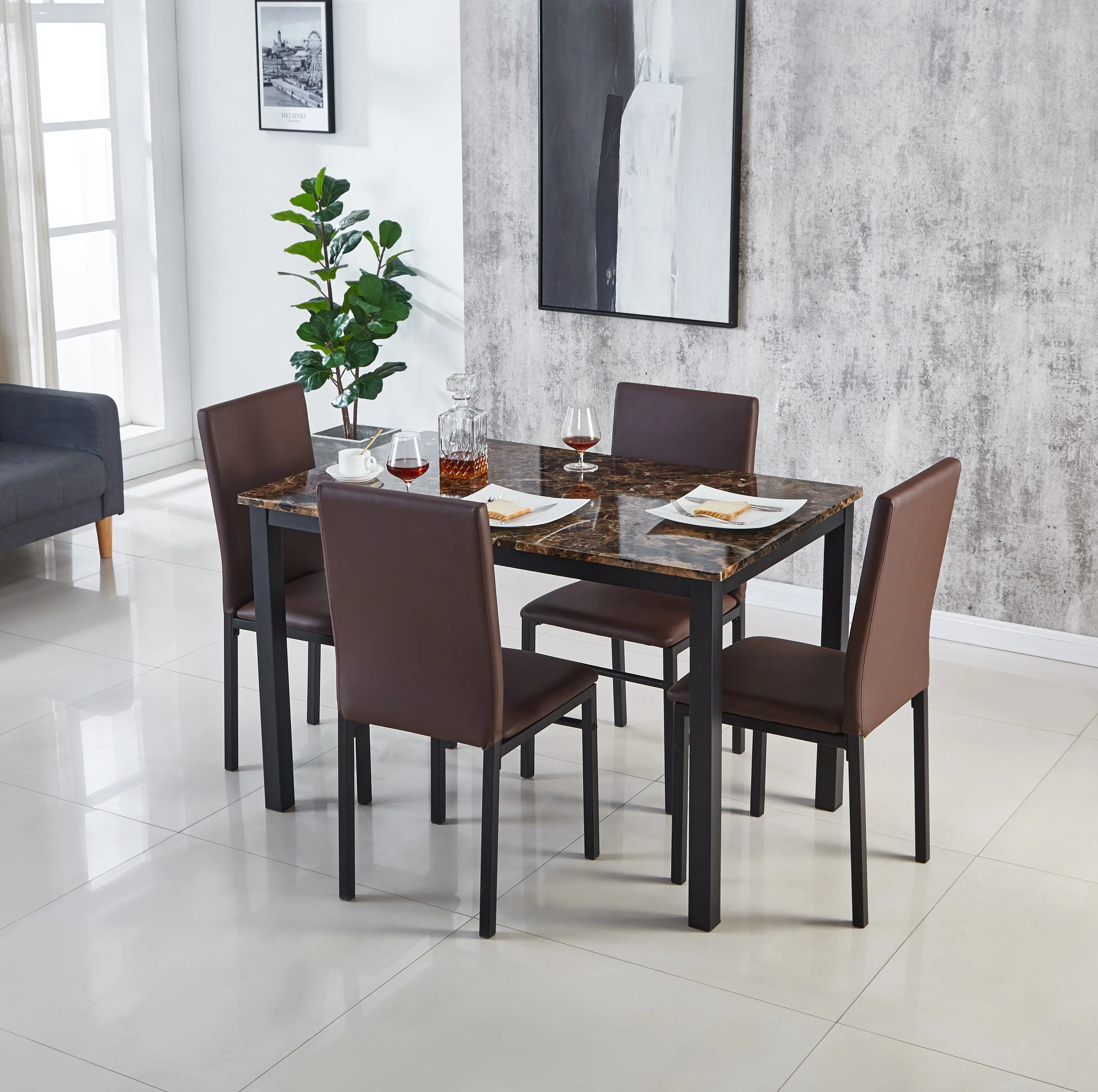 Brand new Free Sample Cheap Price Kitchen Furniture Extending Modern Marble Table Chair  and 6 Chair Luxurious Dining Room Sets