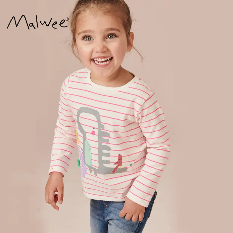 
Kids striped Long Sleeve Top Shirt Girls Cartoon Striped T-shirts Tee 