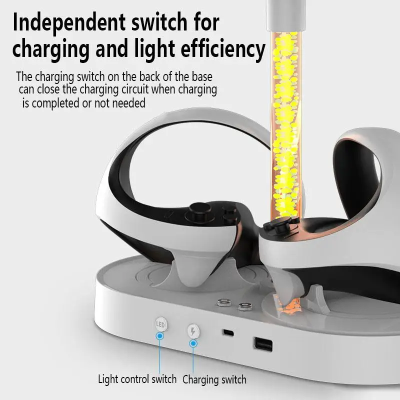 For PSVR2 Rainbow LED Charging Dock PS5 VR Controllers Charger stand with Helmet Headphone Storage Rack