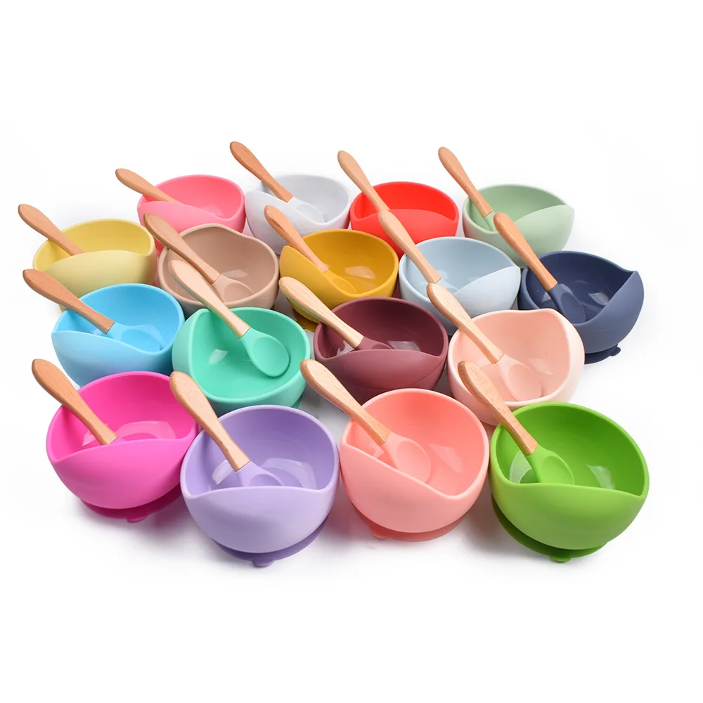 Dawoo Baby Products Cheap Food Grade Silicone Suction Baby Feeding Bowl and Spoon Set for Kids