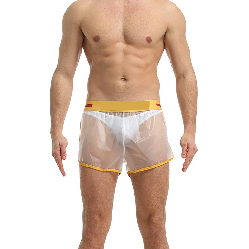 OEM Customized PVC Transparent Beach Swimming Trunks Home Flat Corner Sexy Fashionable Loose Men Shorts