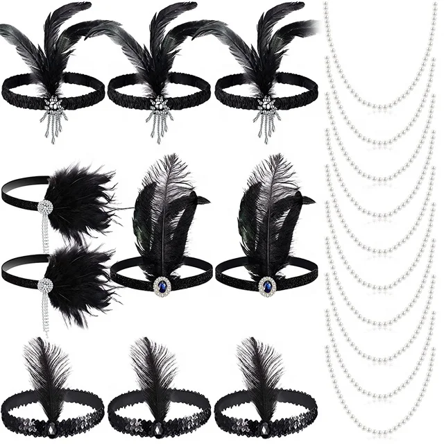Classic 1920s Flapper Headband Black Feather Carnival Headpiece 20s Flapper Theme Accessories Black Retro Style Costume