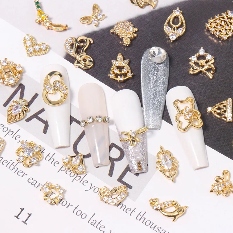 Luxury 3d Famous Jewelry Designer Nail Charms Metal Nail Rhinestones Decoration For Nail DIY