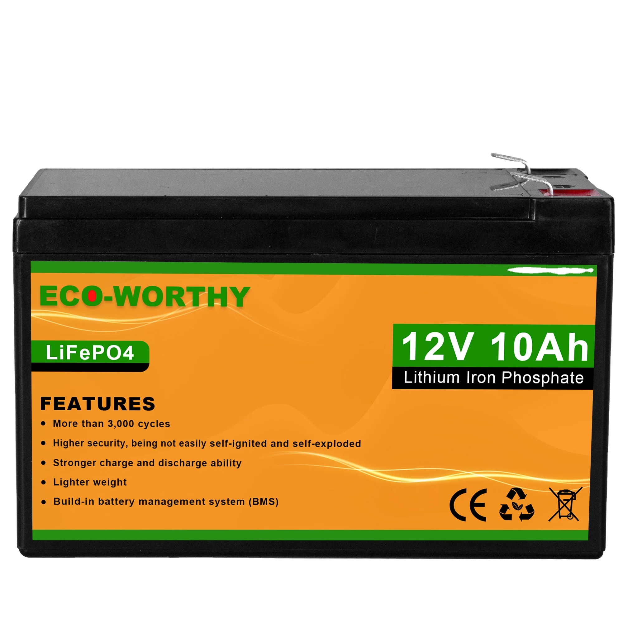 Eco-worthy 12v 10ah Solar Lithium Battery Rechargeable Ion Polymer Pack Home Storage 15kwh Lithium Battery