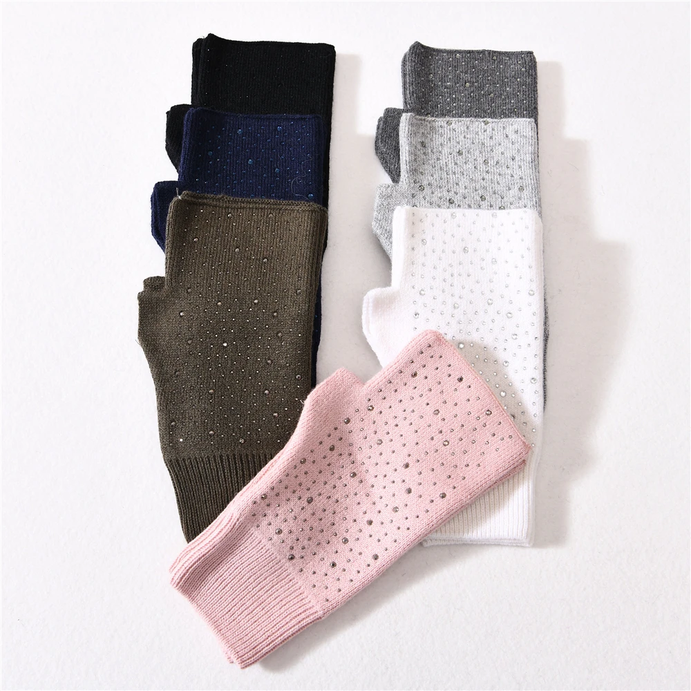 Пользовательские зимние кашемировые вязаные ручные перчатки, эластичные варежки, женские теплые женские зимние перчатки без пальцев, вязаные