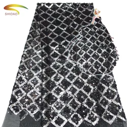 cheap beautiful square embroidery sequin lace fabric for woman dress