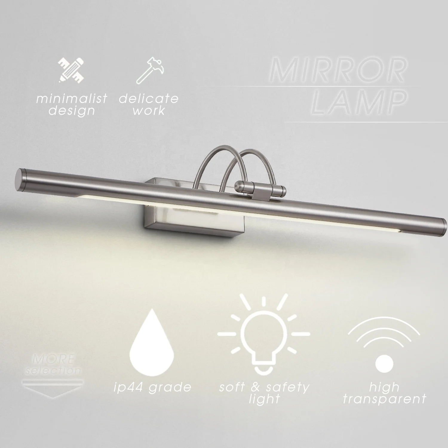 Vanity mirror with lights brushed nickel metal picture light wall fixtures led  hotel lighted vanity mirror lamp ip44