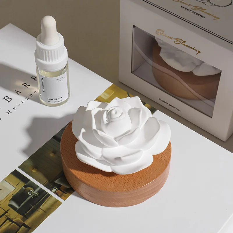 Wholesale Wood Based Ceramic Flower Essential Oil Fragrance Diffuser Home Office Decorative Plaster Air Freshener