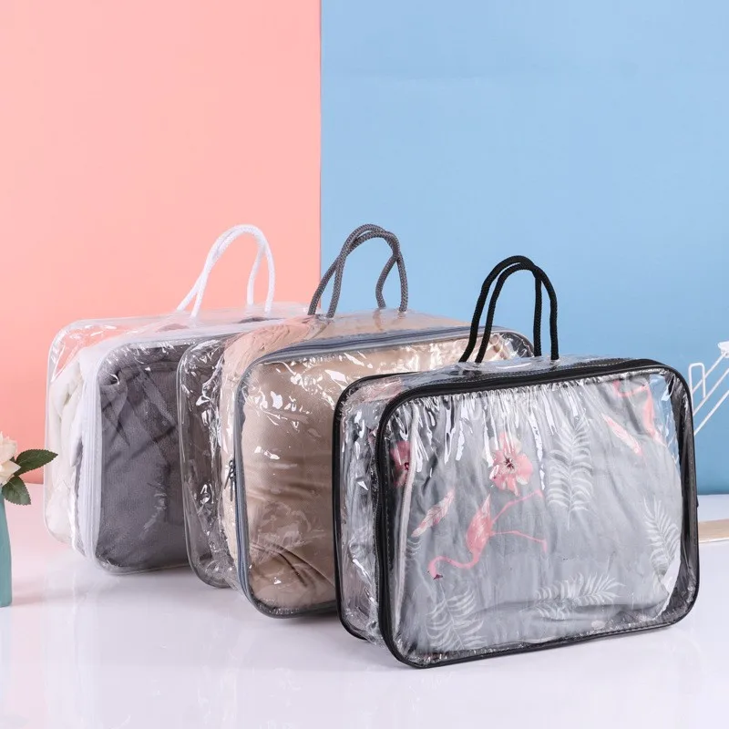 Custom printed logo PVC zipper  bag transparent packing bags for bed sheets clear  plastic tote bags