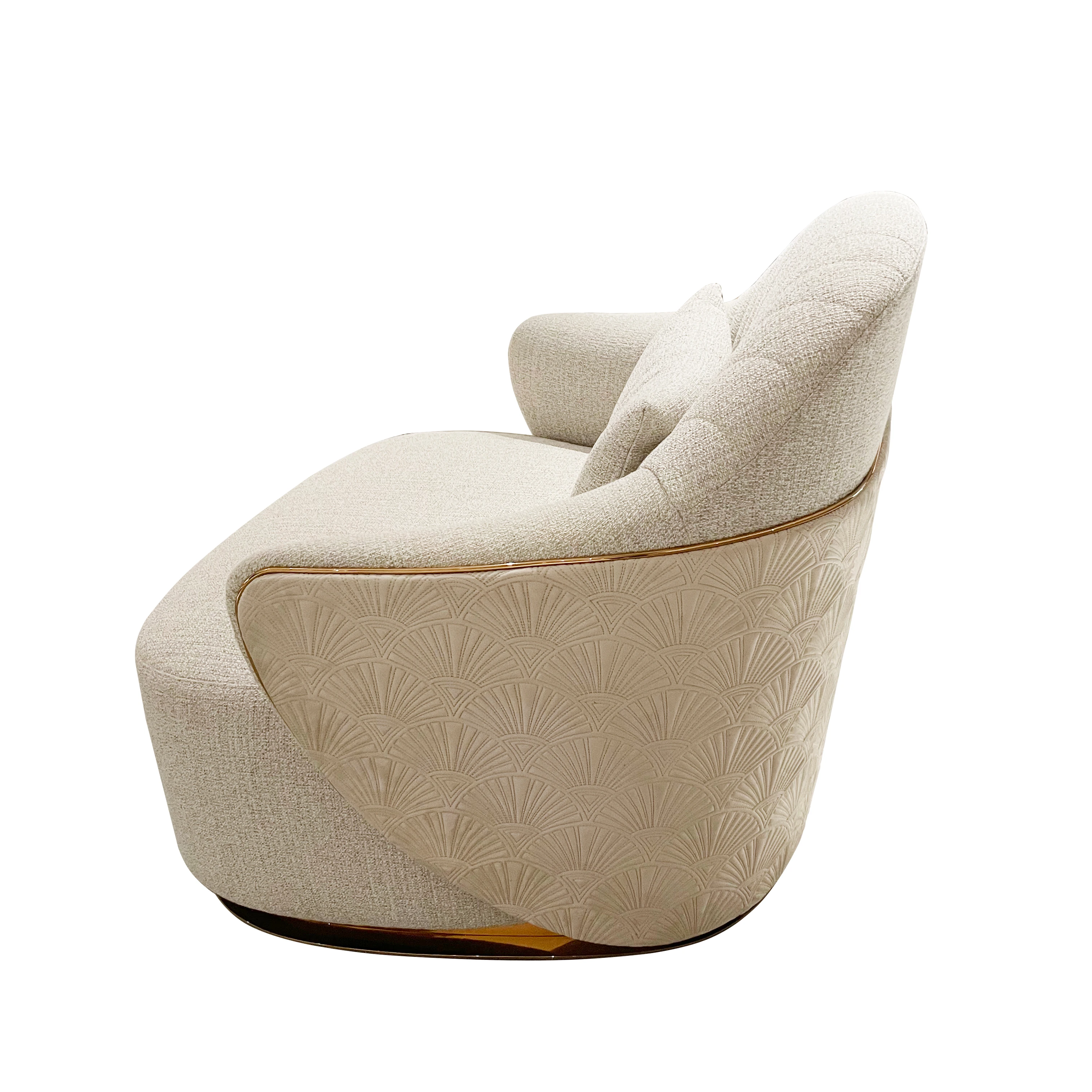 LEFANTE Mansion Furniture_стальное верхнее бархатное кресло с металлической отделкой с лепестками на спинке шезлонг