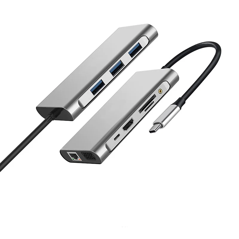 Драйвер Rj45 100 м Сетевая карта Usb C Hub адаптер 1000 Мбит/с Vga Type-C док-станция Hd-Mi Tf/Sd карты контактов для тестирования 10 в 1 взаимный обмен данными между компьютером и периферийными устройствами Type-C-концентратор