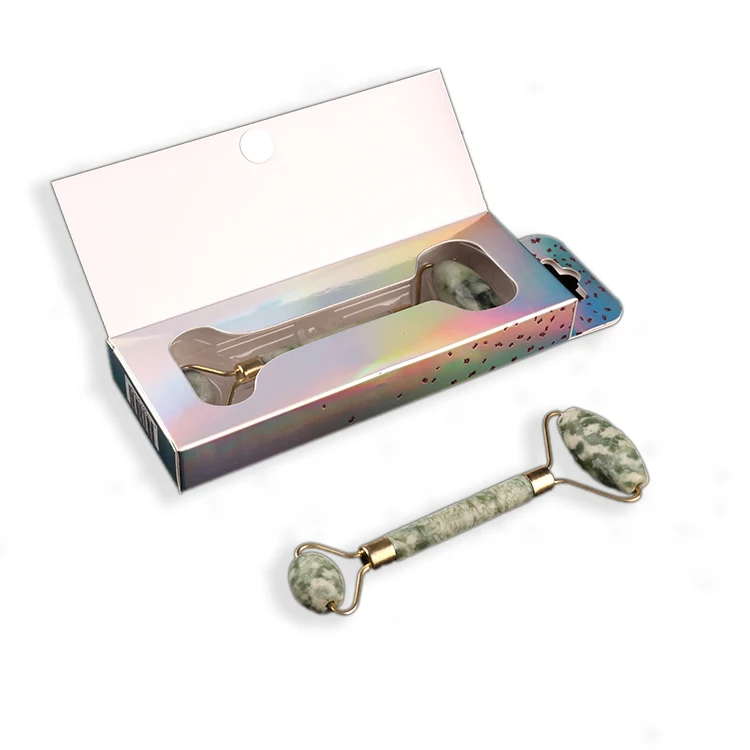 Facial Massage Tools Customized Private Label 100% Natural 2-IN-1 Rose Quartz Jade Face Roller Massager with Gift Box