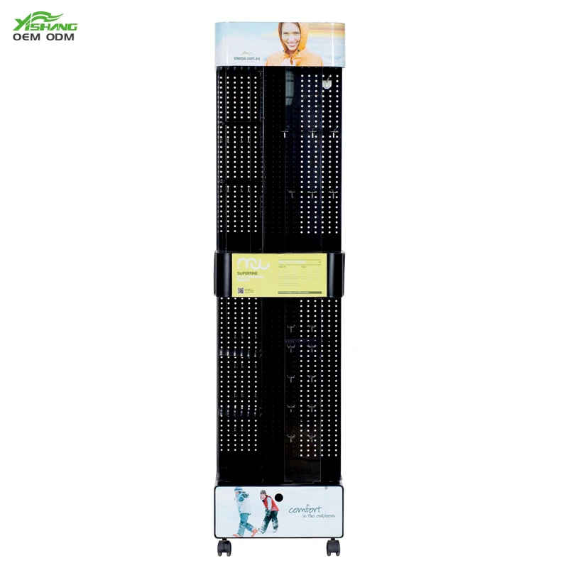 Mobile Metal Pegboard Display Racks With Hooks Pegboard Display Floor Standing Spinner Rack